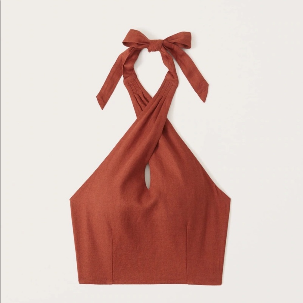 Abercrombie twist-front linen-blend halter top